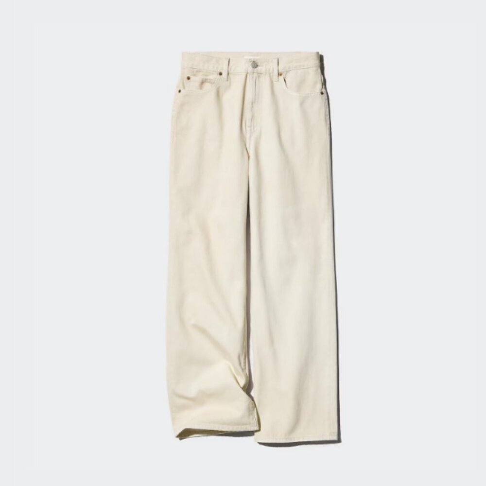 Uniqlo Women's Wide Straight Jeans Beige Size 27